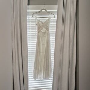 LETICIA MIDI DRESS - TWIST FRONT TIE STRAP TIERED DRESS IN OFF WHITE